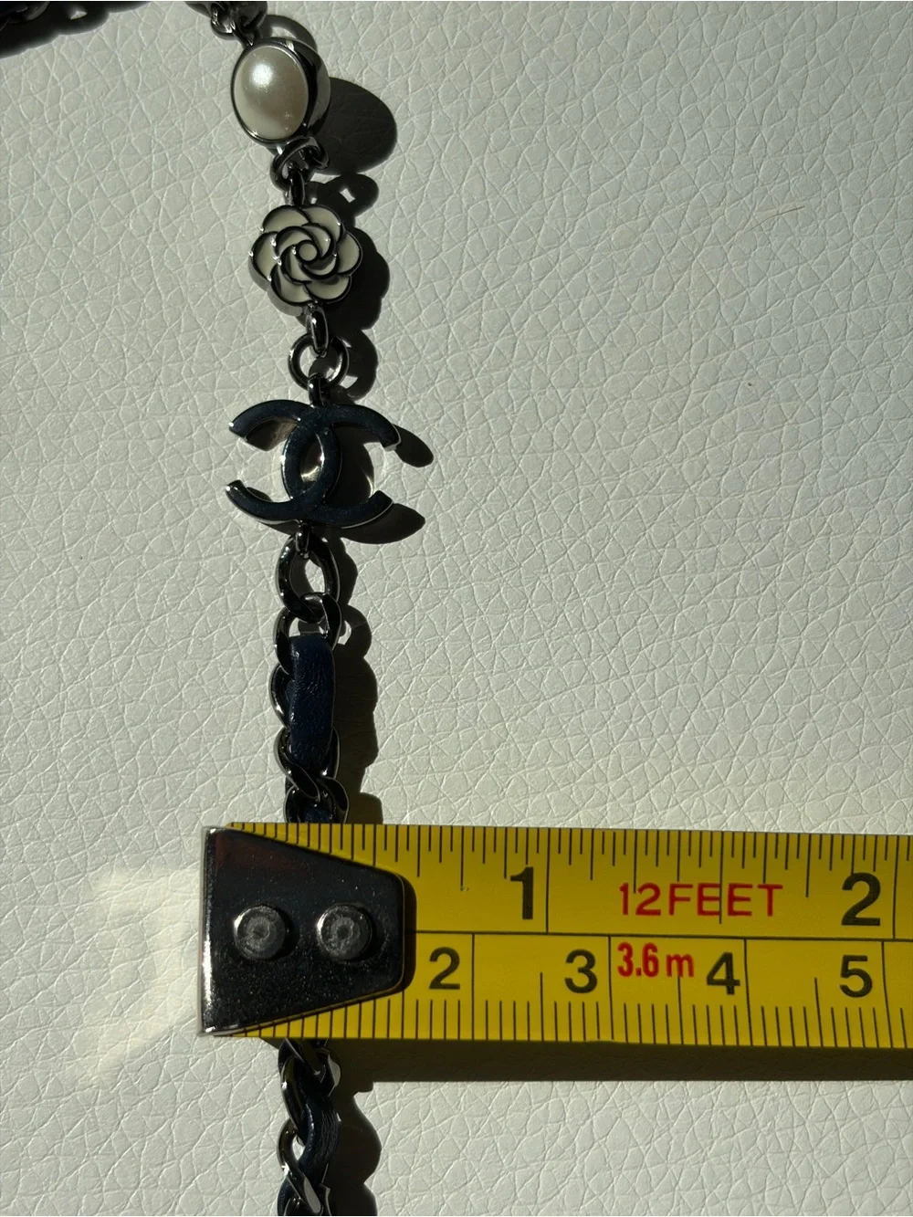 CHANEL Navy Chain Necklace/Belt with Interwoven Leather and SilverCharm Accents